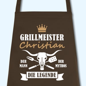 Schürze Männer Grillmeister mit Namen Wunschnamen Grillschürze Küchenschürze Kochschürze personalisiert Braun
