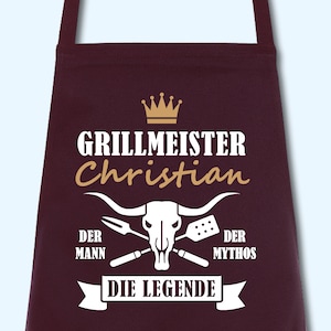 Schürze Männer Grillmeister mit Namen Wunschnamen Grillschürze Küchenschürze Kochschürze personalisiert Burgundy