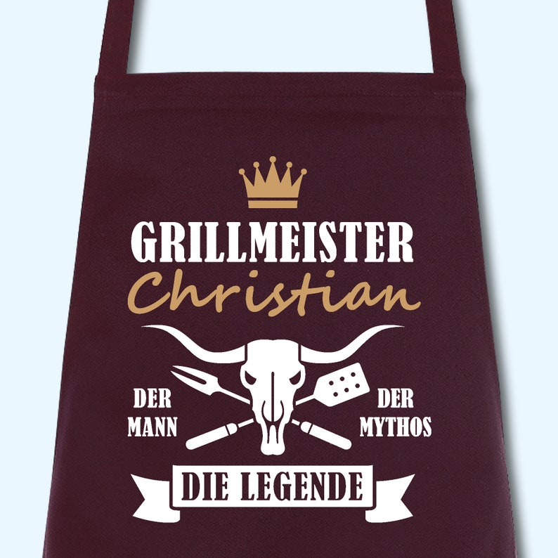 Schürze Männer Grillmeister mit Namen Wunschnamen Grillschürze Küchenschürze Kochschürze personalisiert Burgundy