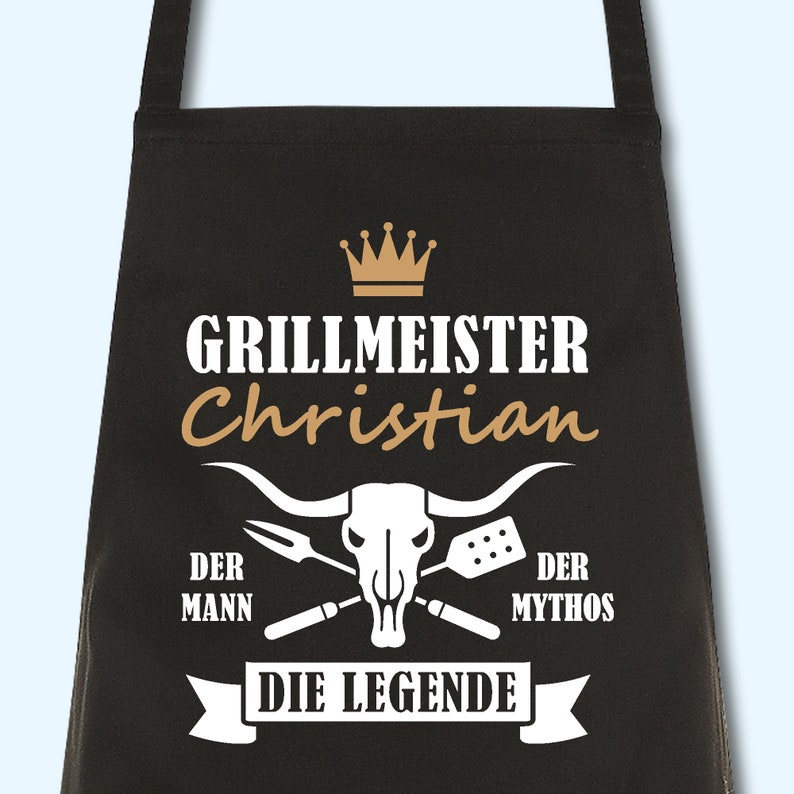 Schürze Männer Grillmeister mit Namen Wunschnamen Grillschürze Küchenschürze Kochschürze personalisiert Schwarz