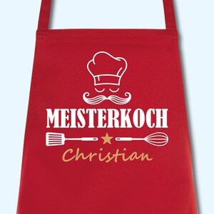 Schürze Männer Meisterkoch mit Namen Wunschnamen Kochschürze Grillschürze Küchenschürze personalisiert Rot