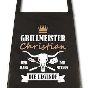 Schürze Männer Grillmeister mit Namen Wunschnamen Grillschürze Küchenschürze Kochschürze personalisiert