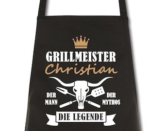Schürze Männer Grillmeister mit Namen Wunschnamen Grillschürze Küchenschürze Kochschürze personalisiert