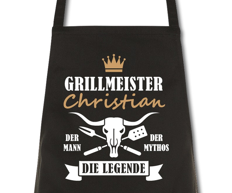 Schürze Männer Grillmeister mit Namen Wunschnamen Grillschürze Küchenschürze Kochschürze personalisiert Bild 1