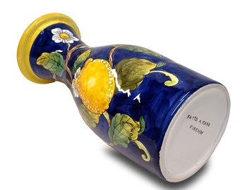 Italian Ceramic Pitcher Lemon - Hand Painted Utensil Holder  Carafe - Made in Tuscany - Pottery Vase Jar for Wine - Ceramics Dispenser
