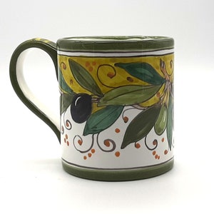 Italian Ceramic Coffee Mug Olive - 11 oz Hand Painted Tea Cups Design for Kitchen - Made in ITALY Tuscany - Italian Pottery  - Tea Cup