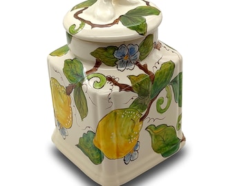 Small Italian Cookies Jar - Hand Painted  Storage Canister with lid h.6"inch - Tea Coffee and Spices- Made in ITALY - Italian Pottery