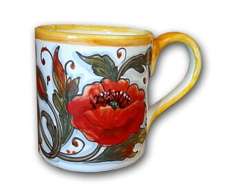 Tazza in ceramica italiana dipinta a mano – Design Papaveri e Girasoli