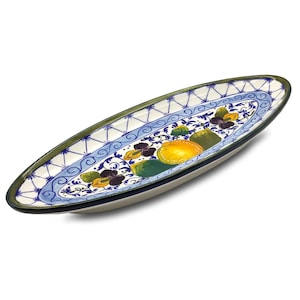 Small Oval Ceramic Tray - Italian dinnerware meat serving - Lemon Sparkle serving tray - Hand painted Tuscany pottery bowl - Made in Italy