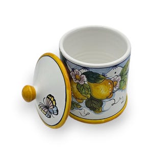 Jarra de cerâmica pintada à mão com desenho de girassol – Jarra de armazenamento decorativa - Tampa de lata para chá, café e especiarias - Cerâmica italiana