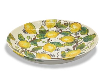 Large Ceramic Pasta Bowl – Hand-Painted Lemon Design, Italian Dinnerware