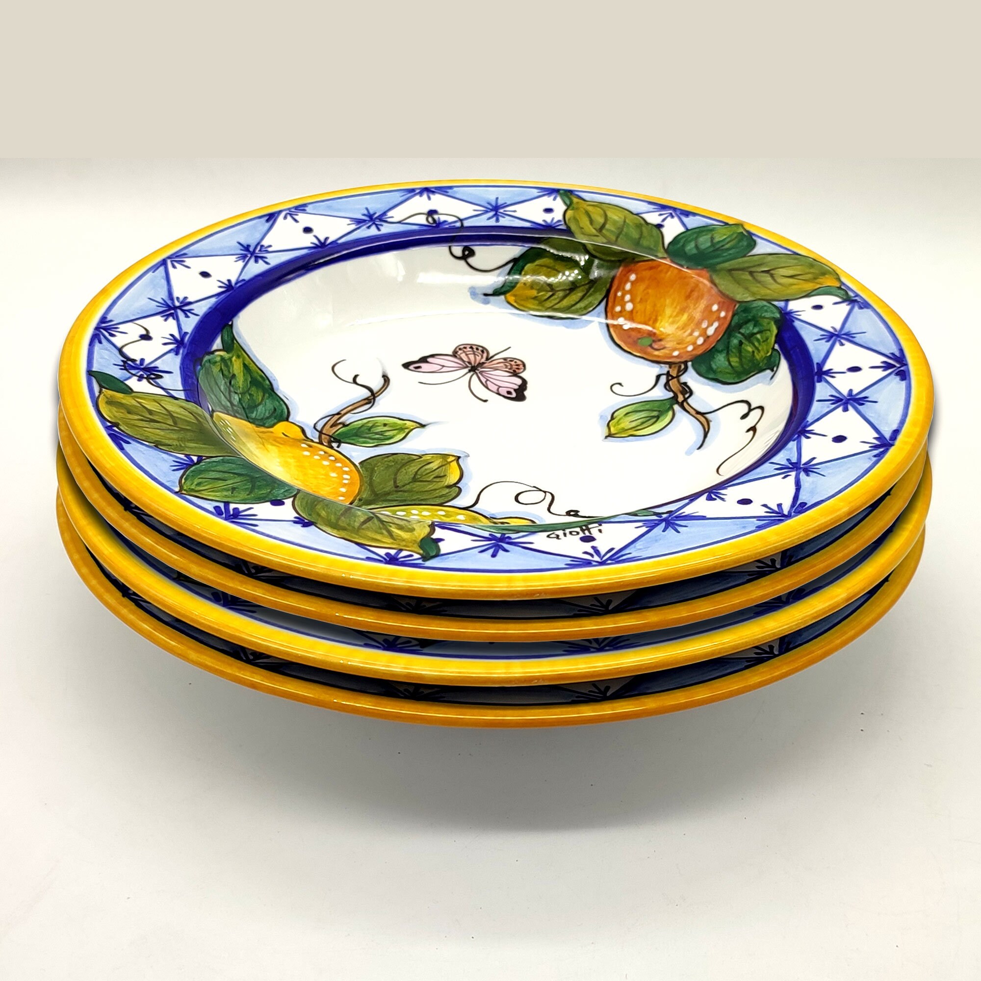 Hand-painted Italian Ceramic Pasta Bowls – Lemon & Orange, Set of