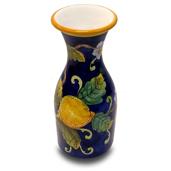 Italian Ceramic Pitcher Lemon - Hand Painted Utensil Holder Carafe