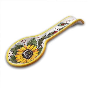 Ceramica Italiana - Poggiamestolo per bancone cucina - Poggiamestolo Dipinto a Mano - Made in ITALY - Ceramica Italiana - Decorato Girasole