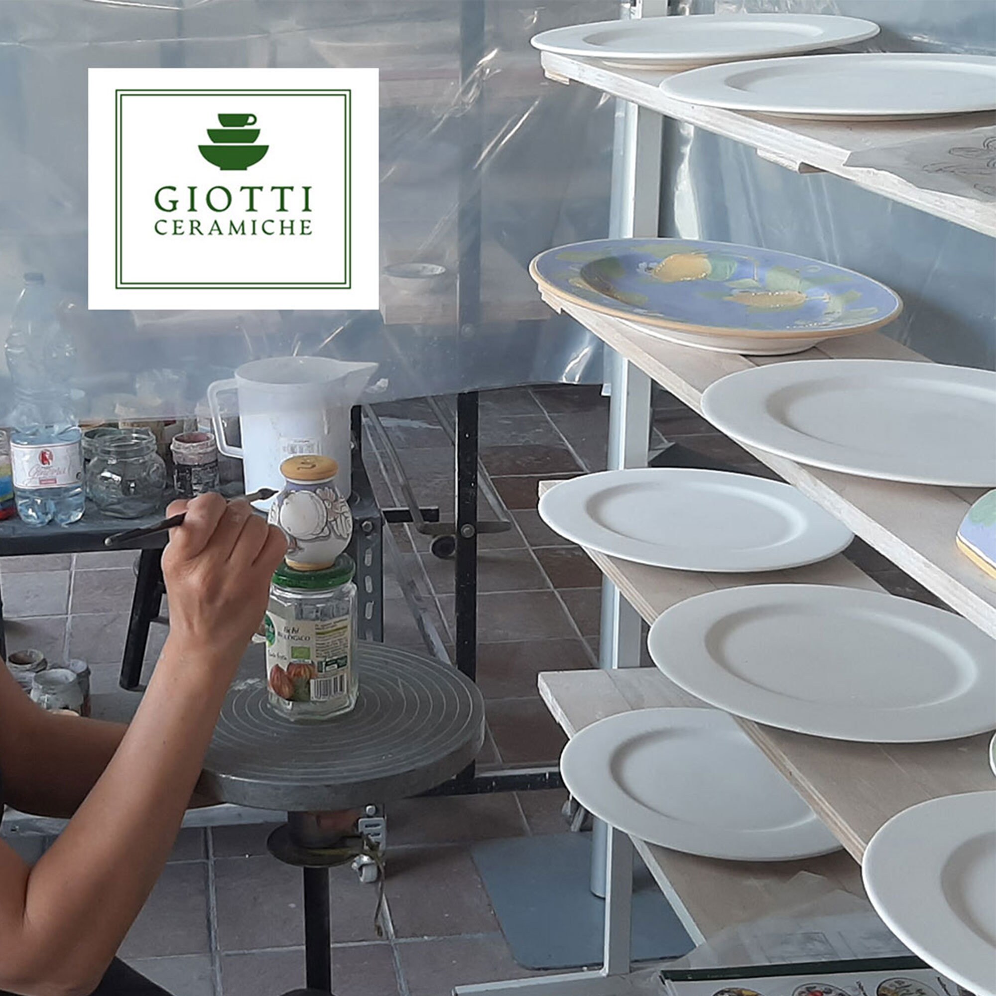 Italian Ceramic Pitcher Lemon - Hand Painted Utensil Holder