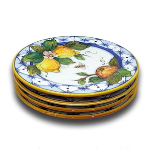 Italian Ceramic - Set of 4 Salad plate 8 1/2 inch  Lemon / Orange  -  Hand Painted dish - Made in ITALY Tuscany - Italian Pottery dinner