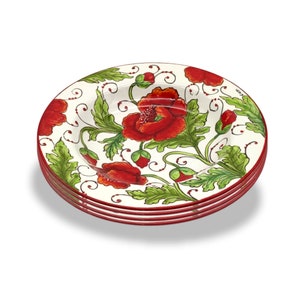 Cerâmica italiana - Conjuntos de tigelas para macarrão para 4 - Design de papoulas - Prato pintado à mão - Feito na ITÁLIA Toscana - Pratos de jantar de cerâmica italiana -