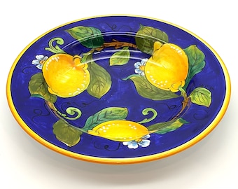 Italian Ceramic - dinnerware pasta bowl Lemon Design -  Hand Painted dish - Made in ITALY Tuscany - Italian Pottery pasta bowl