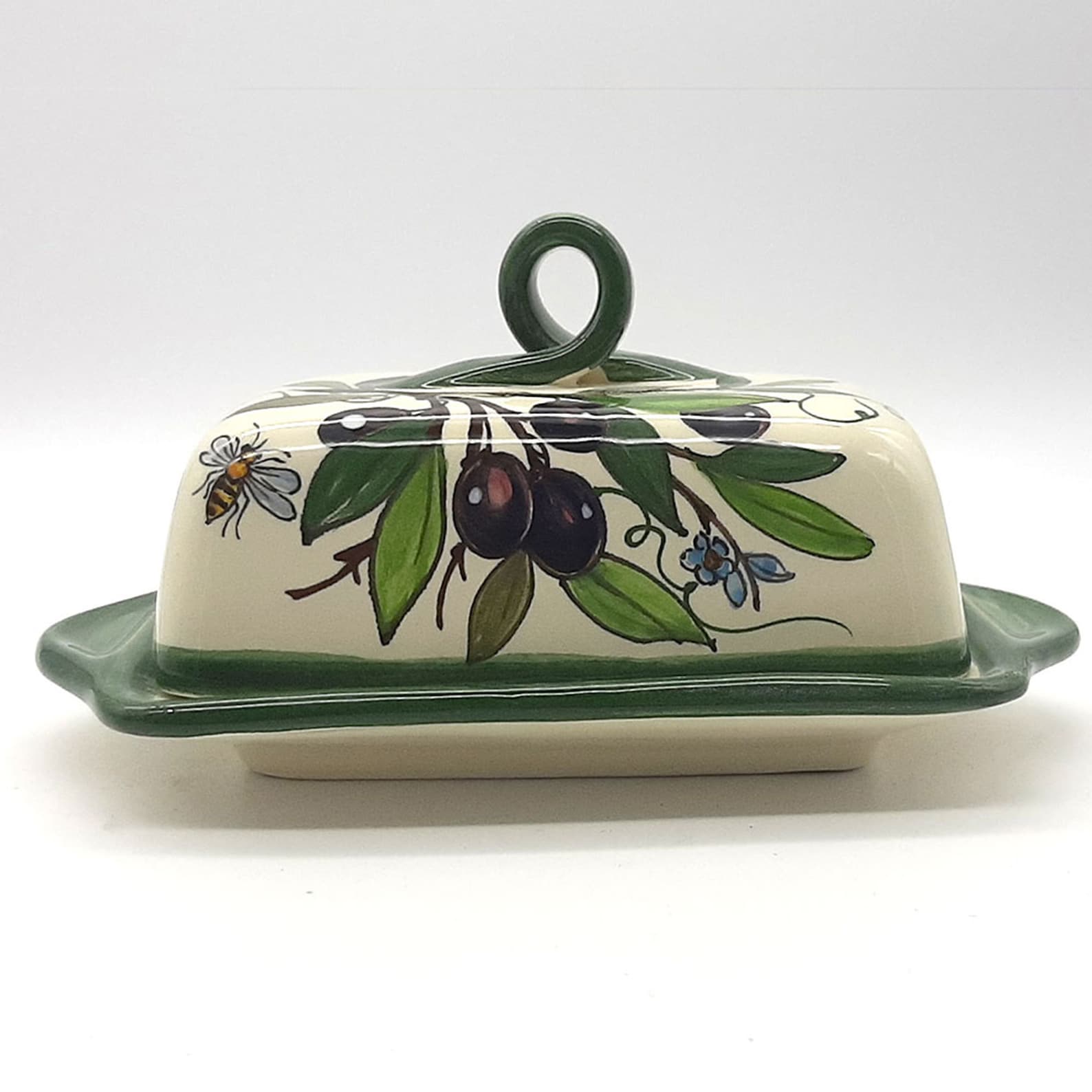 Italian Ceramic Butter dish with lid Olive design Hand Etsy