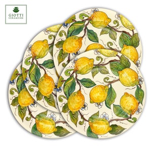 Italian Ceramic - Set of 4 dinnerware plates  Lemons -  Hand Painted dish - Made in ITALY Tuscany - Italian Pottery dinner plates -