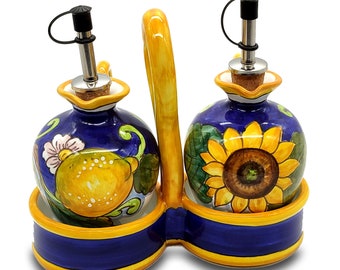 Hand-Painted Italian Ceramic Olive Oil Dispenser – Lemon Design