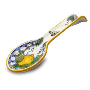 Italian Ceramic - Spoon Rest holder for kitchen counter - Hand Painted Spoon Holder- Made in ITALY - Italian Pottery – Lemon / Orange design
