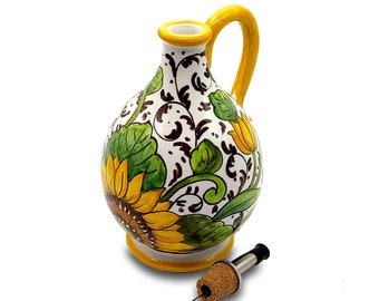 Hand-Painted Italian Ceramic Olive Oil Dispenser – Sunflower Tuscany Pottery