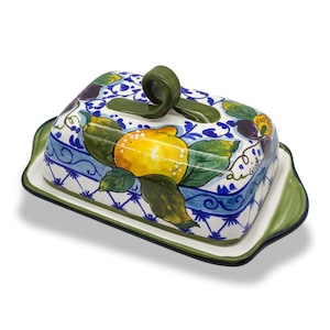 Italian Ceramic Butter dish with lid Lemon  - Hand Painted Butter Keeper - Made in ITALY - Italian Pottery Butter holder - with covers