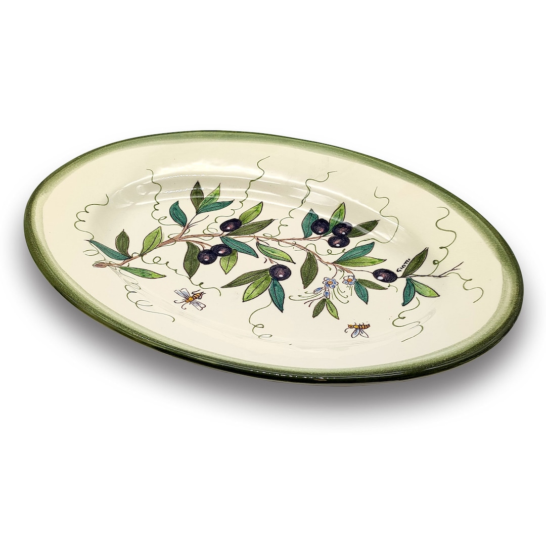 Large Oval Ceramic Tray Italian Dinnerware Meat Serving Olive