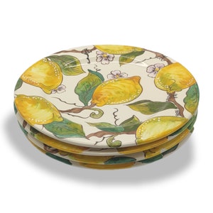 Italian Ceramic - Set of 4 Salad plate 8 1/2 inch Lemon Blue Design -  Hand Painted dish - Made in ITALY Tuscany - Italian Pottery dinner