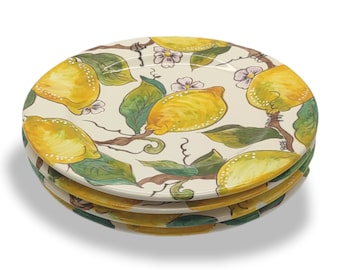 Handgeschilderde Italiaanse keramische saladeborden – set van 4, citroenontwerp
