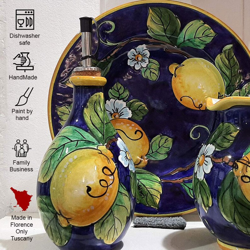 Hand-Painted Ceramic Serving Tray – Italian Tuscany Lemon Pottery image 4