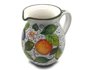 Hand-Painted Italian Ceramic Pitcher – Lemon Plum Tuscany Decor