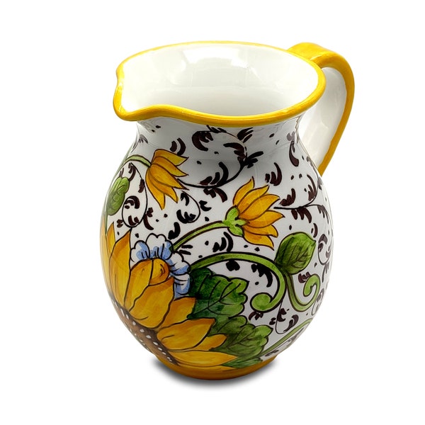 Italian Ceramic Pitcher Lemon - Hand Painted Utensil Holder  Carafe - Made in Tuscany - Pottery Vase Jar for Wine - Ceramics Dispenser