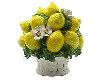 Tuscan basket with Lemons decoration handmade, hand-painted kitchen art