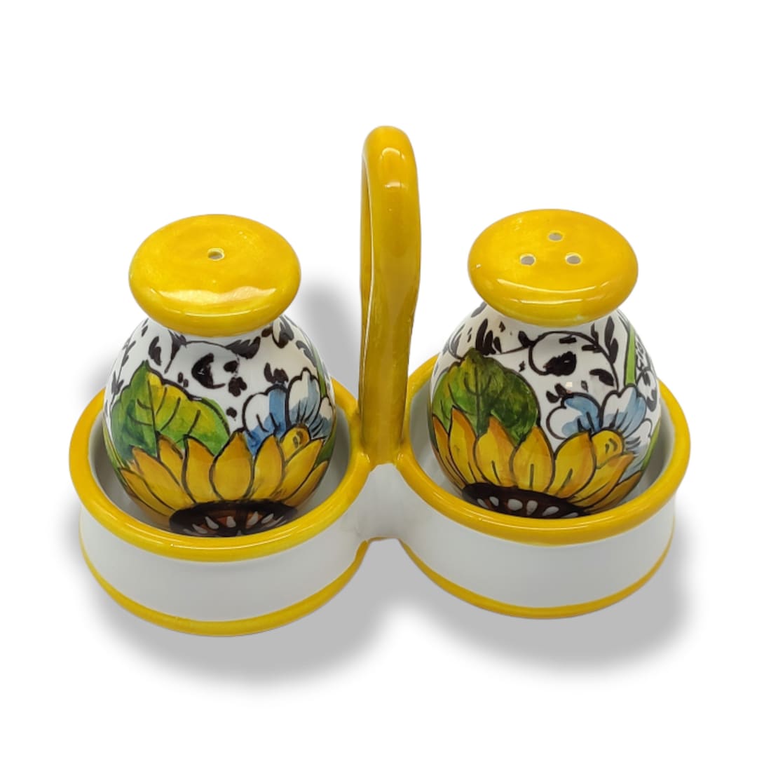 Italian Ceramic Salt and Pepper Shakers Sunflower Decor Hand Painted
