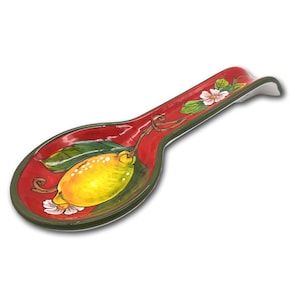 Italian Ceramic - Spoon Rest holder for kitchen counter - Hand Painted Spoon Holder- Made in ITALY - Italian Pottery – Lemon decorated