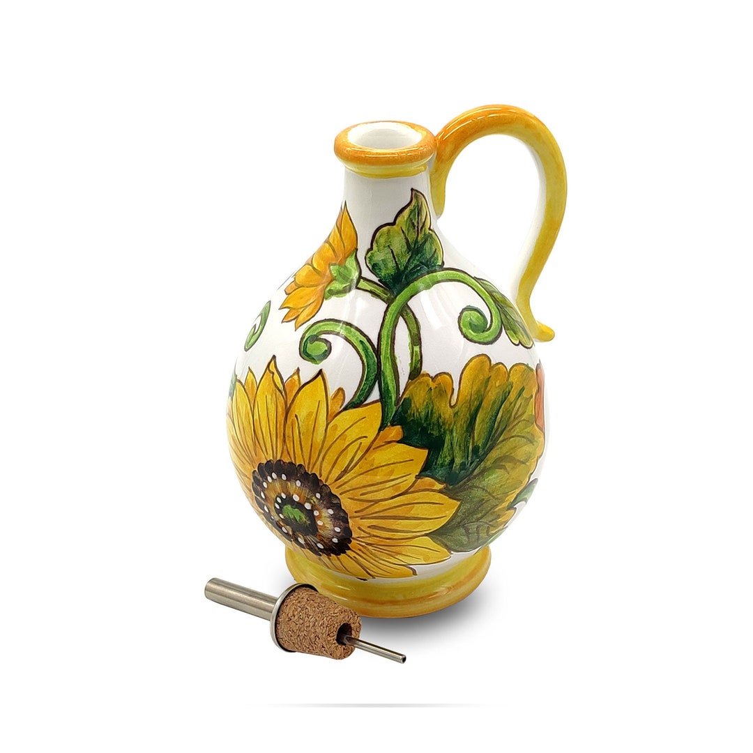 Italian Ceramic Olive Oil Dispenser Bottle XL Size Hand Painted Oil