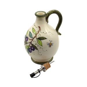 Bottiglia dipinta a mano en céramique italienne, taglia XL - Oliera dipinta a mano, design oliva - Made in ITALY Toscana - Ceramica italiana