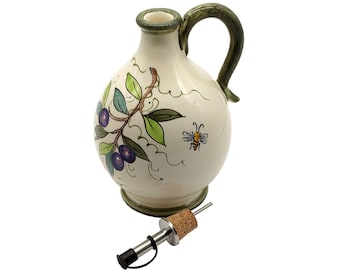 Hand-Painted Italian Ceramic Olive Oil Dispenser, Tuscan Kitchen Decor
