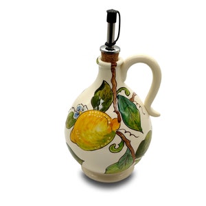 Flacon distributeur d&#39;huile d&#39;olive en céramique italienne taille XL - Huilier à huile peint à la main Design citron - Fabriqué en Italie Toscane - Poterie italienne