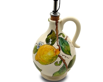 Hand-Painted Italian Ceramic Olive Oil Dispenser – Lemon Design, Tuscany Pottery