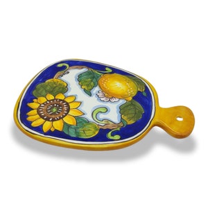 Italian Ceramic - Cheese Board Lemon Sunflower - Serving Platter  - Made in ITALY  - Italian Pottery Serving Dish - Slate Cheese Tray