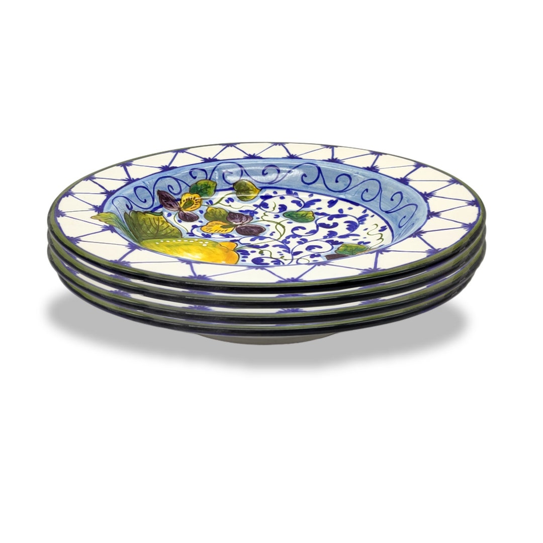 Italian Ceramic pasta Bowls Sets for 4 Lemon Sparkle Hand Painted Dish Made in ITALY Tuscany