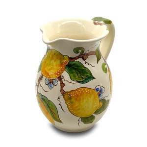 Italian Ceramic Pitcher Lemon - Hand Painted Utensil Holder  Carafe - Made in Tuscany - Pottery Vase Jar for Wine - Ceramics Dispenser
