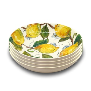 Italian Ceramic - Soup Bowls sets for 4 Lemon  design -  Hand Painted dish - Made in ITALY Tuscany - Italian Pottery dinner plates -