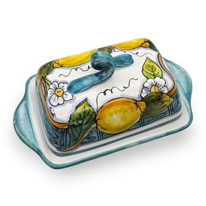 Italian Ceramic Butter dish with lid Lemon  - Hand Painted Butter Keeper - Made in ITALY - Italian Pottery Butter holder - with covers