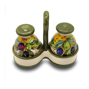 Italian Ceramic Salt and Pepper shakers Olive Design - Hand Painted Made in ITALY Tuscany - Italian Pottery salt and peppers holder