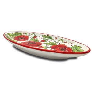 Bandeja oval pequena de cerâmica - Serviço de louça italiana - Bandeja de serviço com design de papoulas - Tigela de cerâmica toscana pintada à mão