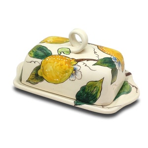 Italian Ceramic Butter dish with lid Lemon  - Hand Painted Butter Keeper - Made in ITALY - Italian Pottery Butter holder - with covers